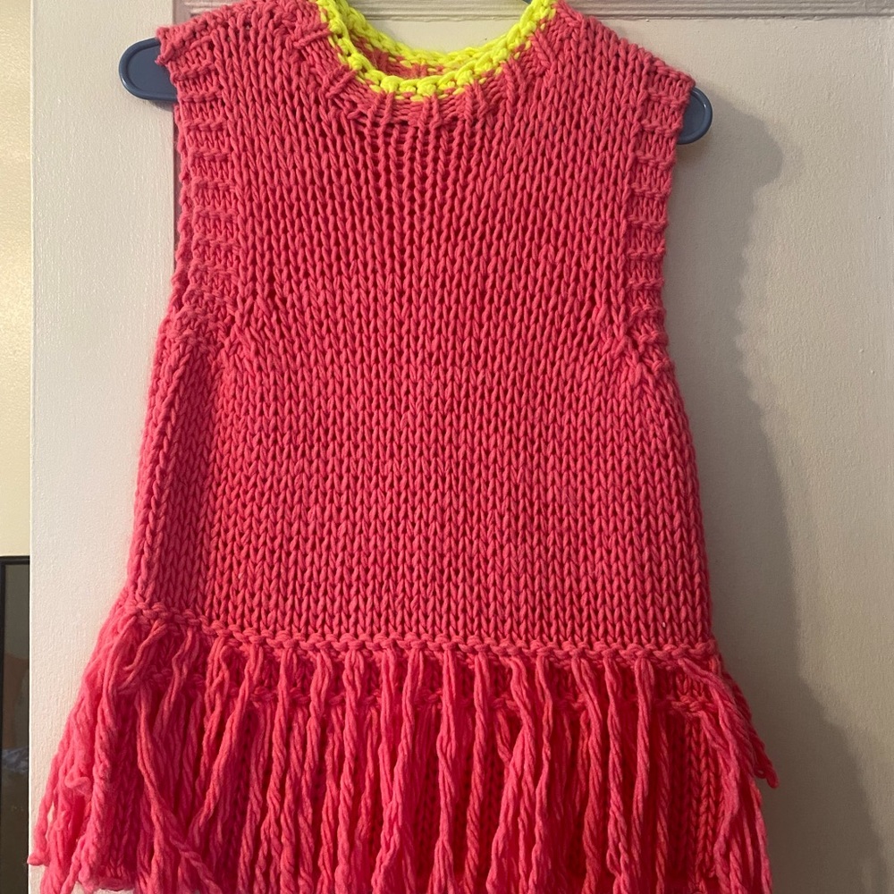 Dr. Bloom pink sweater vest with fringe